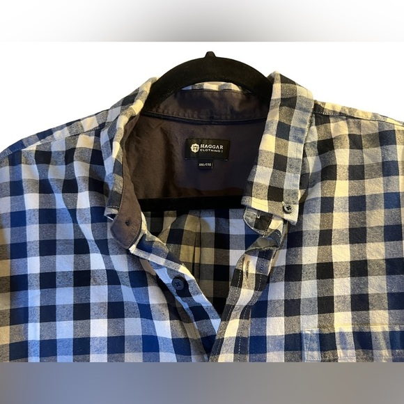 HAGGAR Clothing Blue Plaid Dress Shirt Sz XXL - Picture 2 of 10